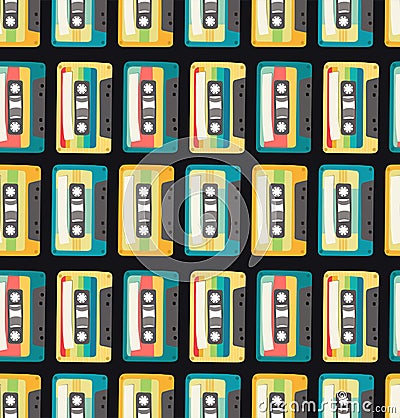 Seamless pattern with the image of retro cassettes. Vector Illustration